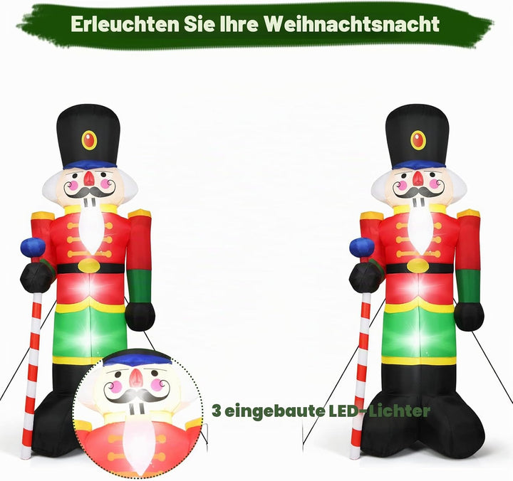 LIFEZEAL Aufblasbare Nussknacker Soldat für Weihnachten, 240cm Weihnachtsdeko mit LED-Beleuchtung, A