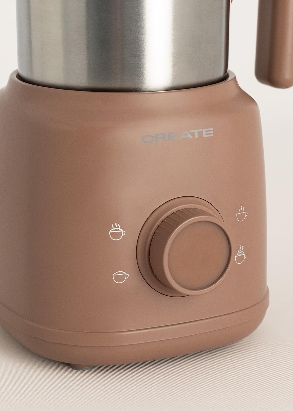 CREATE/MILK FROTHER RETRO/Milchaufschäumer und -erhitzer mit abnehmbarem Krug Mokka/Magnetische Dreh