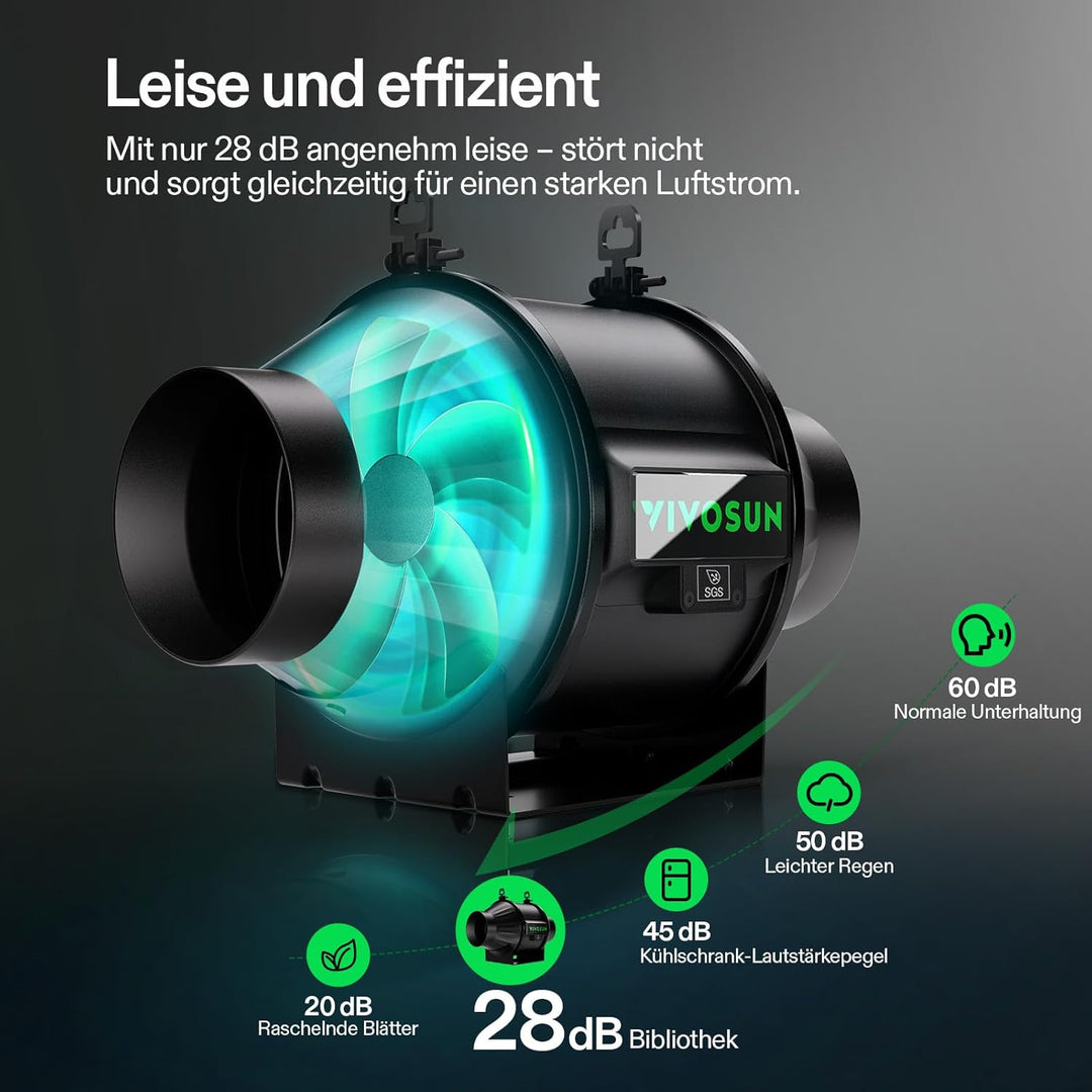 VIVOSUN AeroZesh T4 Rohrventilator 100 mm 357 m³/h Abluftventilator mit E12-Geschwindigkeitsregler,