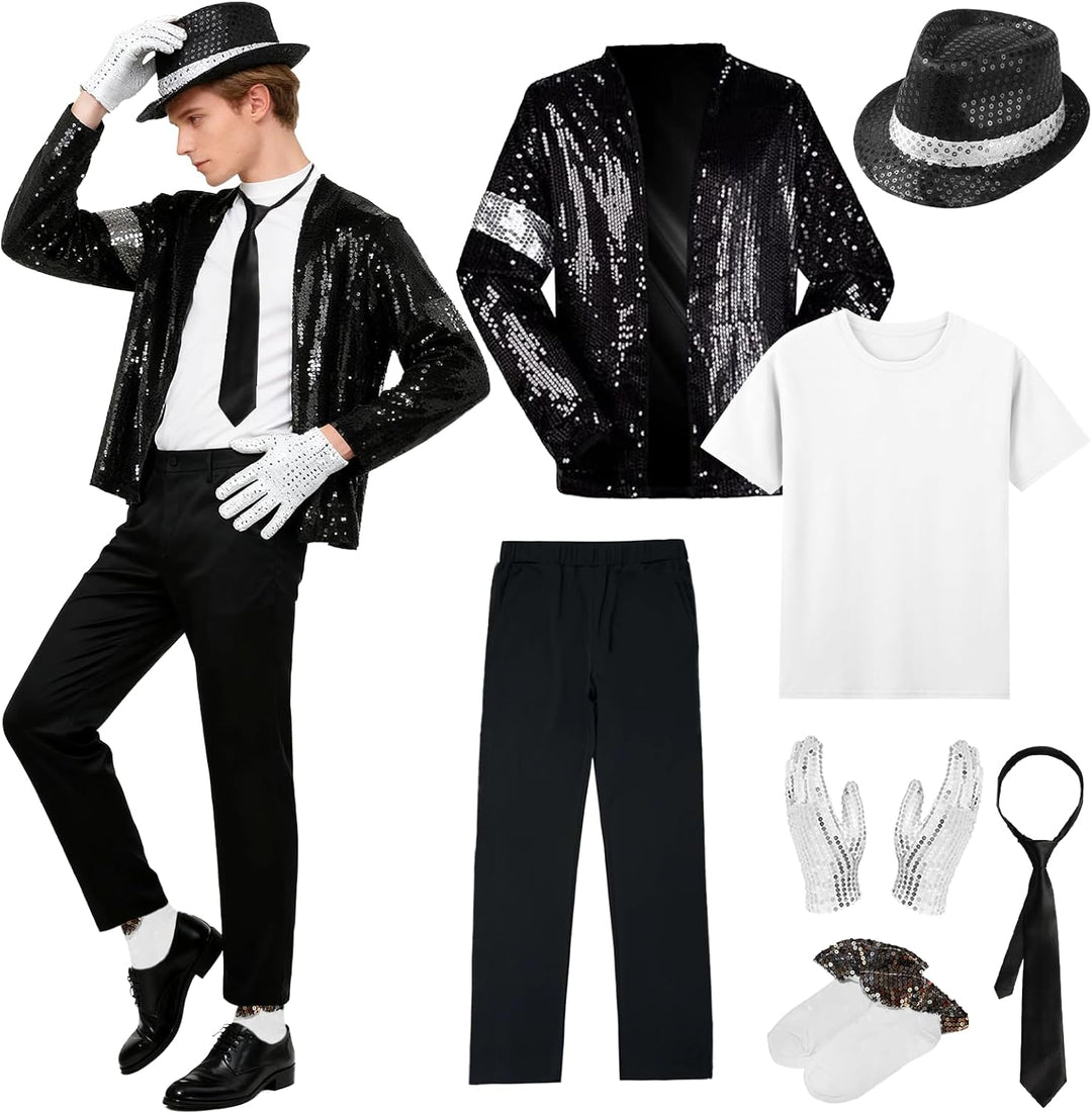 Erwachsenenkostüm King of Pop, 80er Jahre Tänzerin Rocker Star Cosplay Verkleidung Kostüm Zubehör mi