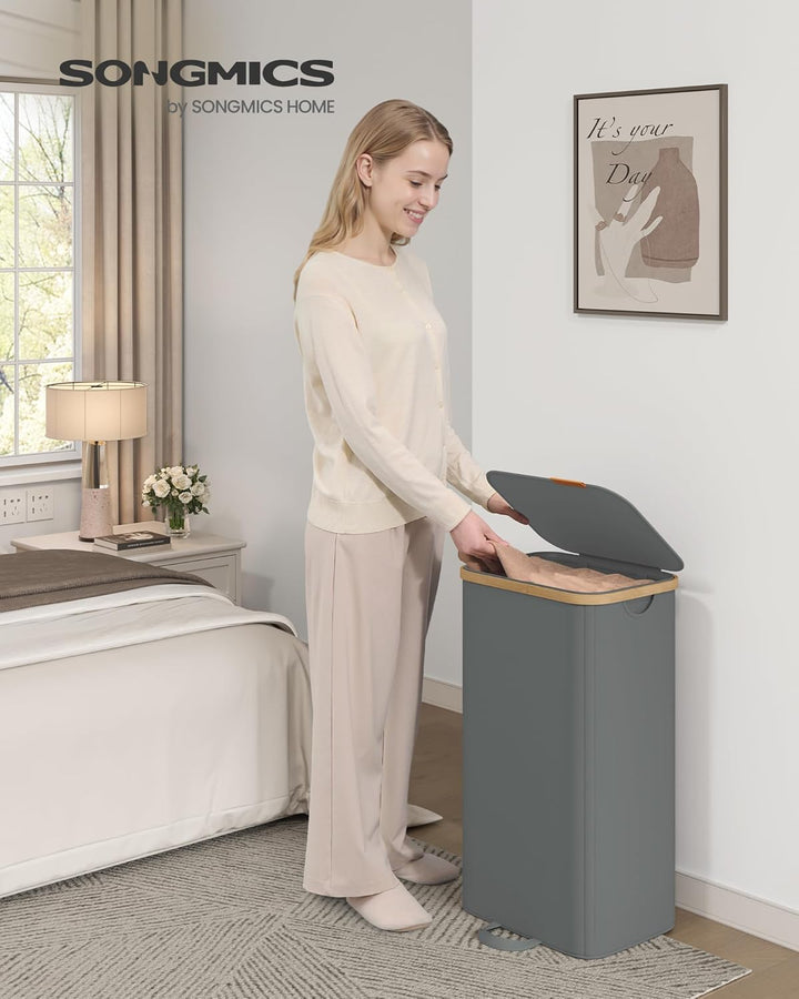 SONGMICS Wäschekorb mit Deckel, Wäschesammler, Wäschetruhe, Wäschetonne, Wäschesack herausnehmbar, B