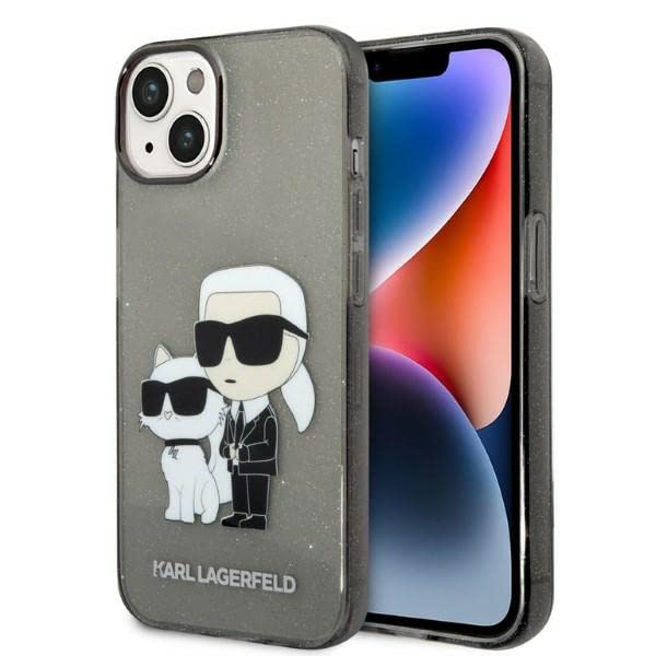 Karl Lagerfeld KLHCP14MHNKCTGK Hülle für iPhone 14 Plus 6,7" Schwarz hardcase Gliter Karl&Choupette