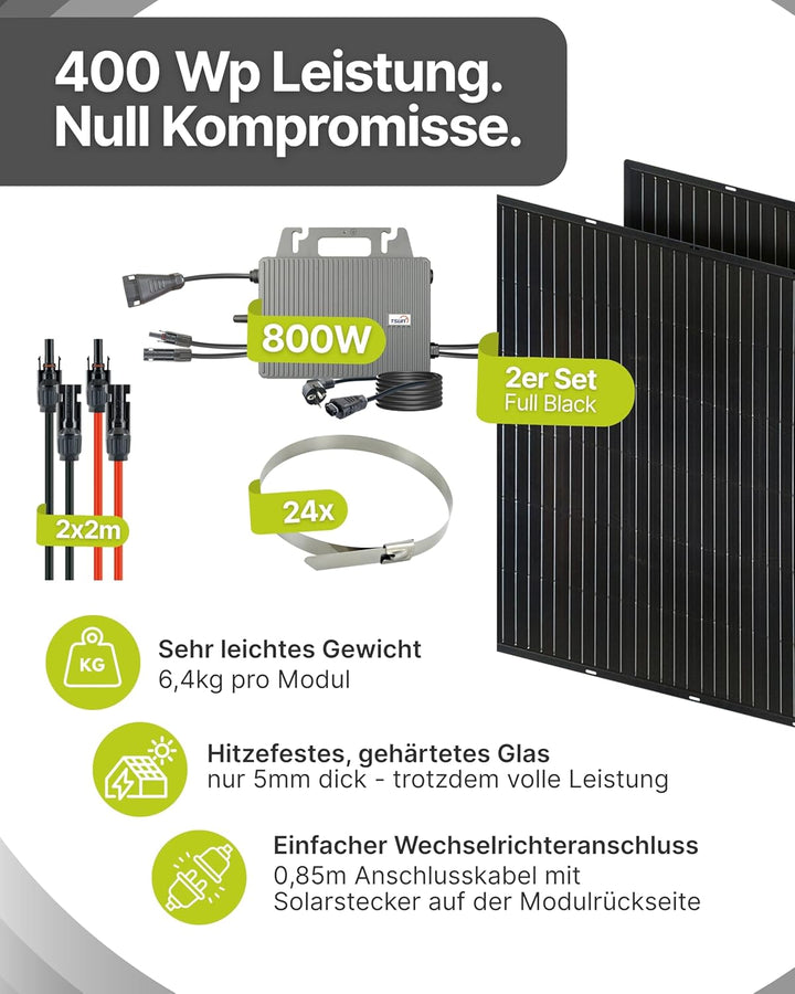 Slim-Line Modul 2er Set mit Wechselrichter Balkonkraftwerk Komplettset PV-Anlage Solaranlage, 2er Se