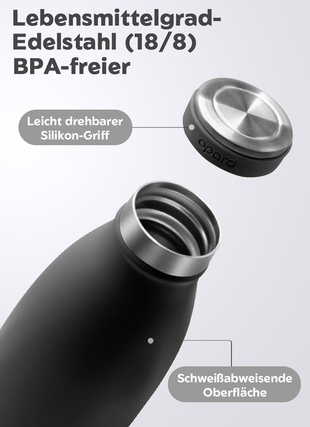 Opard Grip Thermosflasche 500ml, 36h Kalt &amp; 12h Heiss Trinkflasche Edelstahl, Trinkflasche Kohlensäu