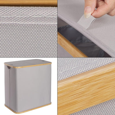 ONVAYA® Wäschekorb mit Deckel | 2 Fächer 100L | Grau | Wäschesammler fürs Badezimmer | Wäschetruhe a