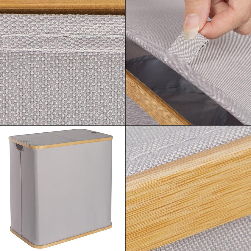 ONVAYA® Wäschekorb mit Deckel | 2 Fächer 100L | Grau | Wäschesammler fürs Badezimmer | Wäschetruhe a