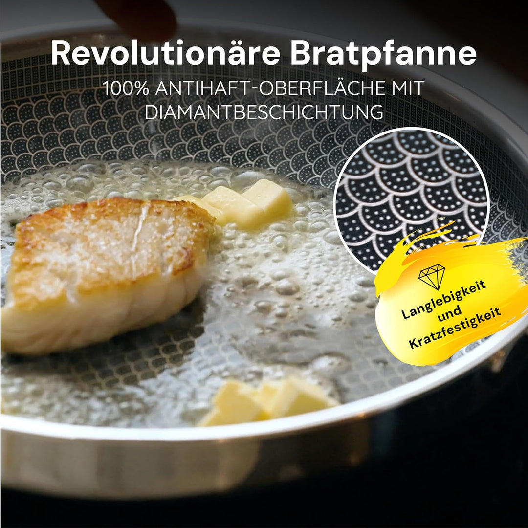 MISO Wokpfanne 30 cm Diamond Dust Keramikbeschichtete | Wokpfanne Induktion – PFOA-frei, kratzfest,