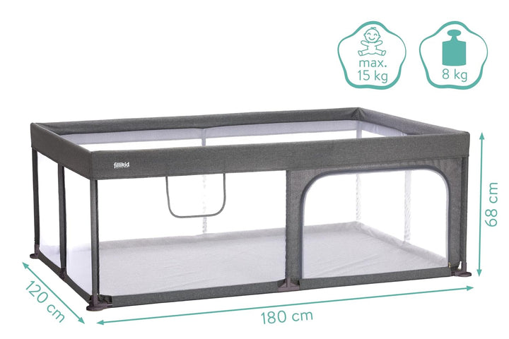 Fillikid Baby Laufgitter gross 180 x 120 cm Höhe 68 cm | Laufstall Baby xxl klappbar | Schutzgitter,