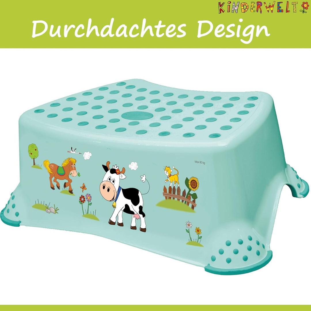 KiNDERWELT 4er Set Premium Toilettensitz, Hocker, stabiles Töpfchen & Windeleimer für Kleinkinder -F