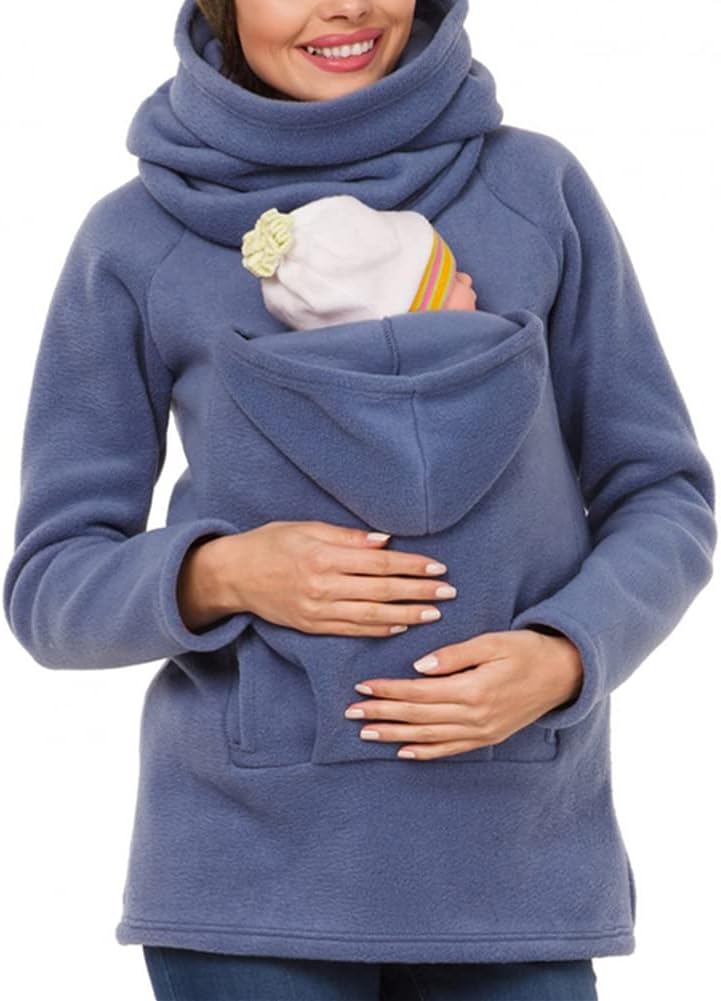 amropi Tragejacke für Mama und Baby 3 in 1 Damen Langarm Kapuze Känguru Umstandsjacke Warm Tragepull
