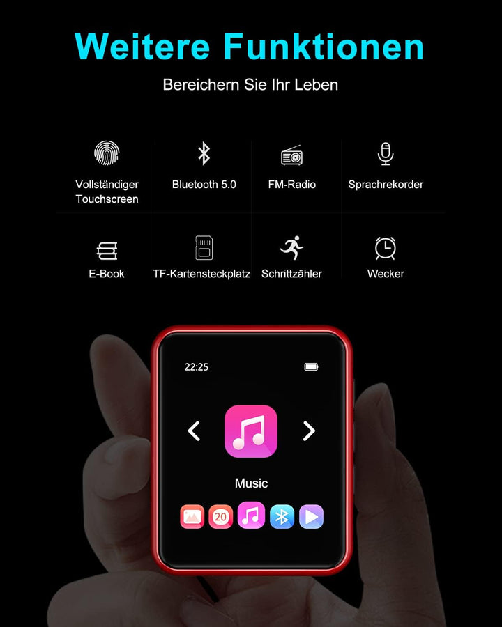 32GB MP3 Player Bluetooth 5.0, HiFi Lossless Sound Musik Player mit Lautsprecher, Line-in Voice Reco