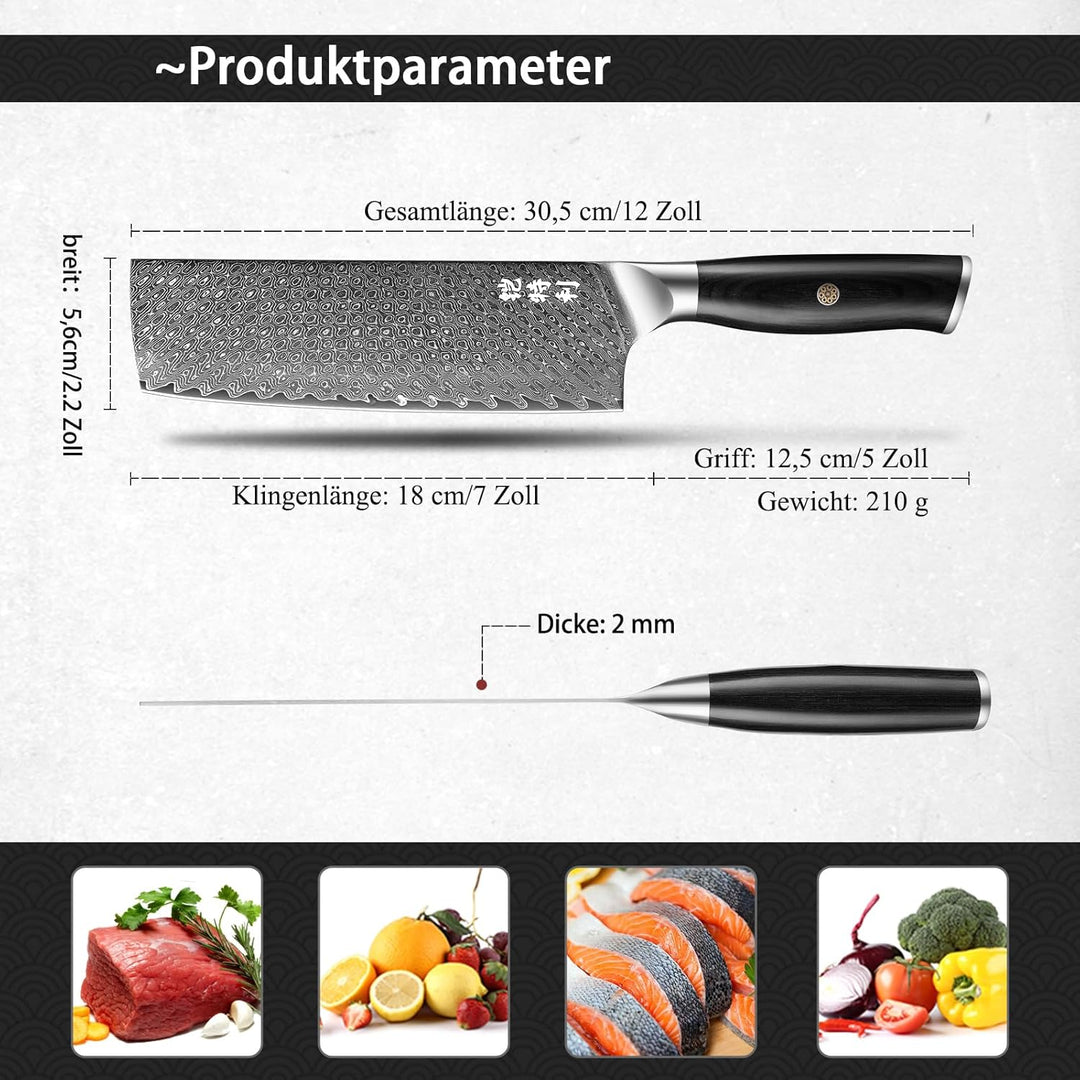 Kitory Kochmesser Nakiri Messer Damaskus Edelstahl 73 Lagen Küchenmesser Damastmesser 18 cm Klinge A