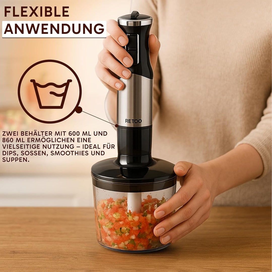 Retoo Stabmixer Set 1200W 15000 U/min Pürierstab mit Turbofunktion und 8 Geschwindigkeitsstufen Krag