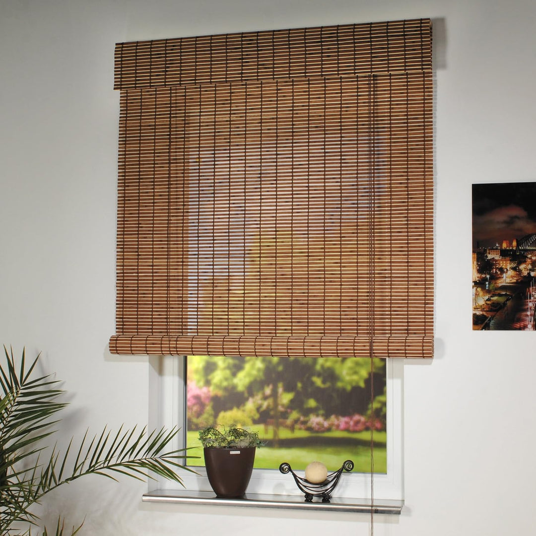 Holzrollo Breite 90 cm Länge 220 cm Farbe Natur oder braun Seitenzug Fenster Tür Rollos (braun), Bra