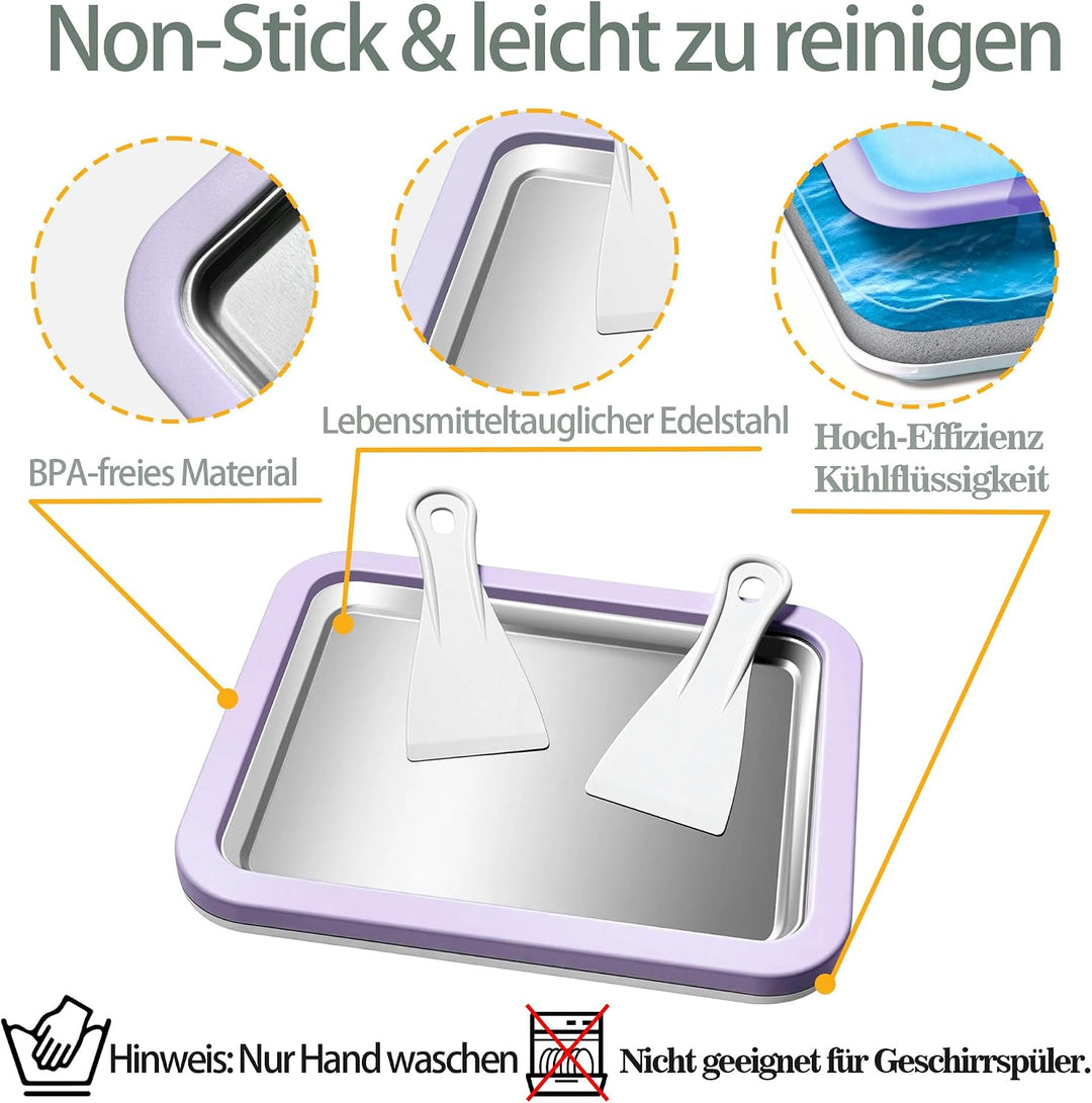 Eisplatte Lila, Rolled Ice Cream Maker mit 2 Spateln, DIY Set für Zuhause, Lila