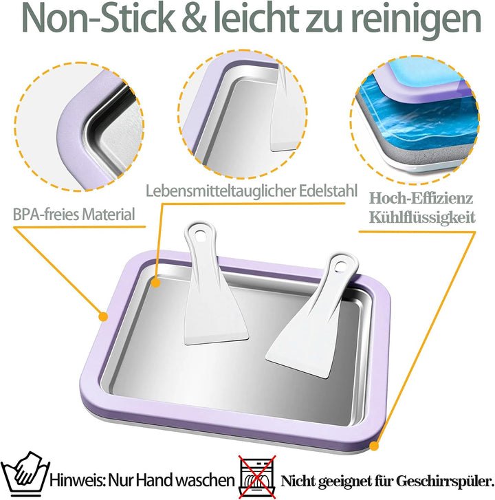 Eisplatte Lila, Rolled Ice Cream Maker mit 2 Spateln, DIY Set für Zuhause, Lila