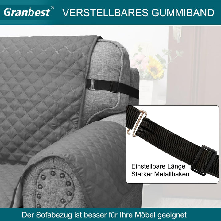 Granbest wasserdichte Sofabezug 2 Sitzer Anti-Rutsch Couchbezug mit Elastischen Riemen, Waschbare So