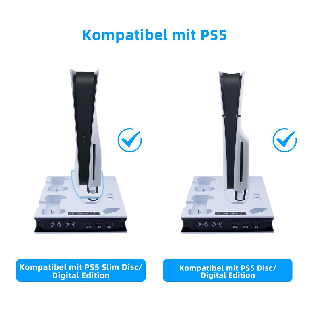 Mcbazel PS5 Pro/ PS5/ PS5 Slim Ladestation Ständer mit 3 Stufig Lüfter und Licht, PS5 Ständer Contro