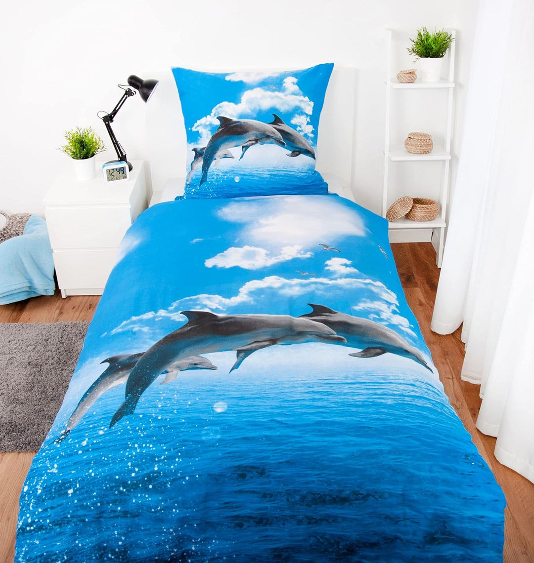Klaus Herding GmbH Delphin Bettwäsche Set Delfin 2tlg. 135x200 cm 100% Baumwolle