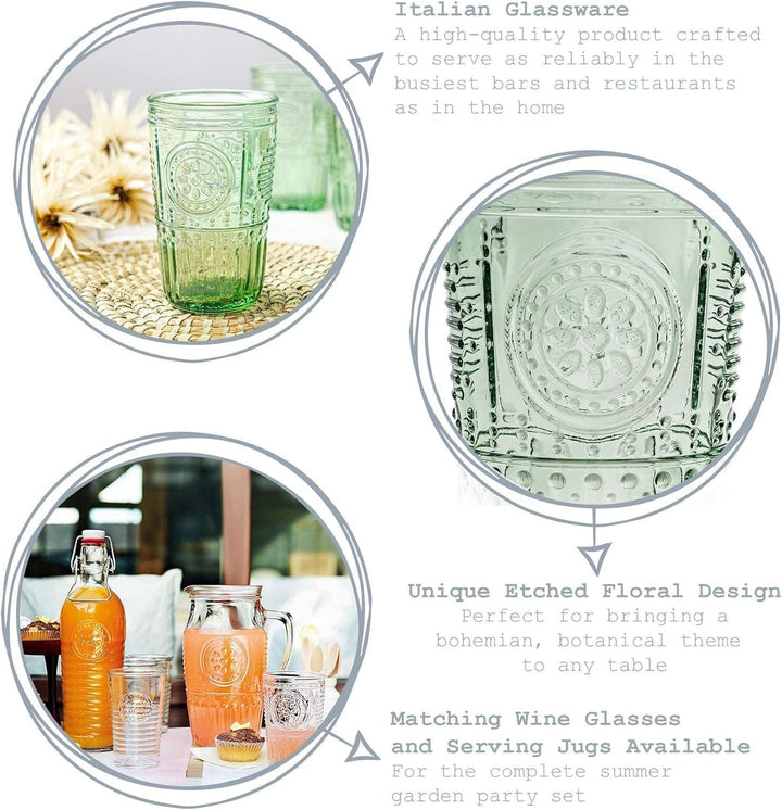 Bormioli Rocco Romantisches Set mit 4 Kühlgläsern, 473 ml, farbiges Kristallglas, Pastellgrün, herge