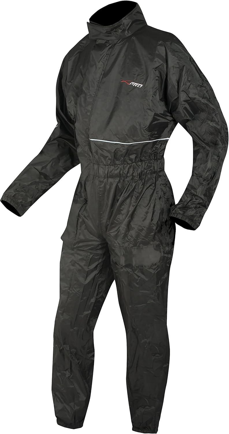 A-Pro Motorcycle Motorbike Waterproof Full Body One pc Rain Suit Scooter Black L