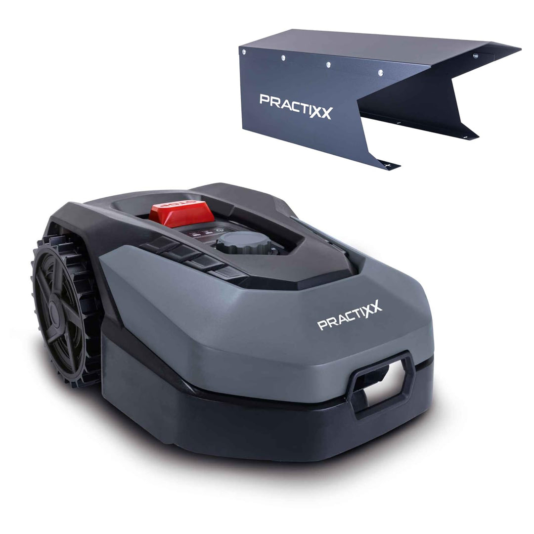 Practixx Mähroboter bis zu 600 qm² | 18cm Schnittbreite | 20-60 mm Schnitthöhe | Regensensor | Kante