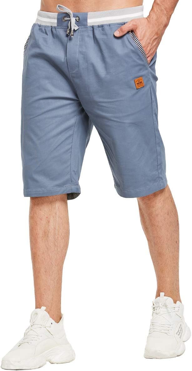 JustSun Kurze Hosen Herren Shorts Chino Baumwolle Sommer mit Tunnelzug M Denim Blau, M Denim Blau