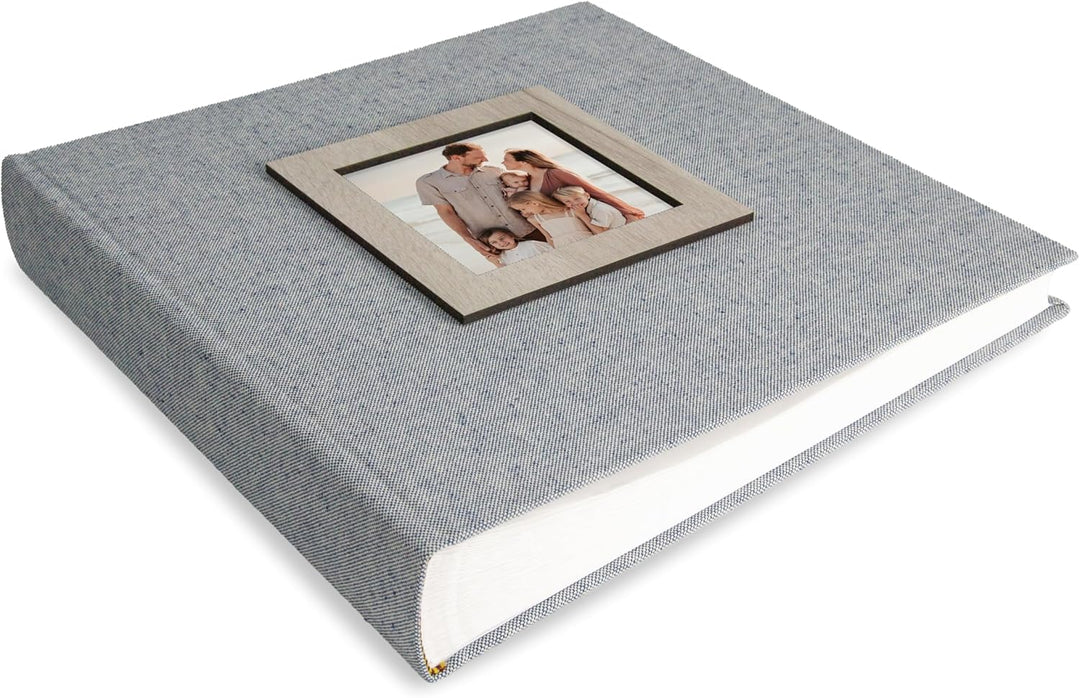 Mareli Fotoalbum, 31 x 31, 80 Seiten mit Seidenpapier, Einband aus blauem Leinen mit Bilderrahmen au