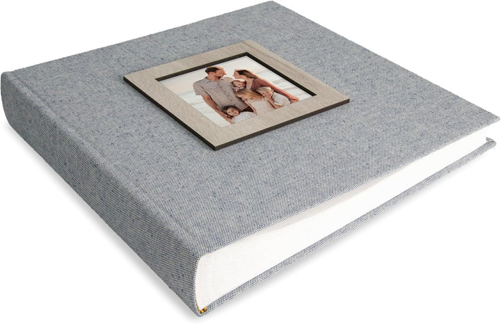 Mareli Fotoalbum, 31 x 31, 80 Seiten mit Seidenpapier, Einband aus blauem Leinen mit Bilderrahmen au