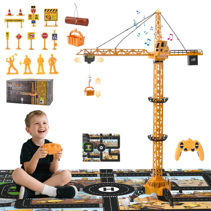Ferngesteuerter Turmkran 128 cm RC Kran Spielzeug mit 2,4 GHz Fernbedienung, 6 Kanälen &amp; 680° Drehun