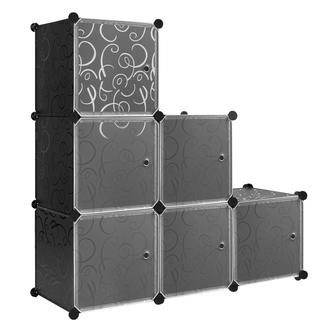 WOLTU Schuhboxen stapelbar, Schuhregal mit 6 Stapelboxen, Aufbewahrungsbox mit Tür, DIY Steckregal,