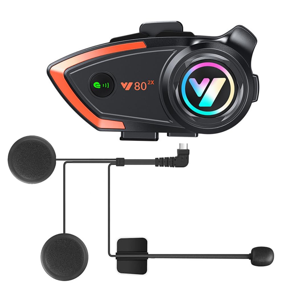OBEST Gegensprechanlage für Motorradhelm, mit Bluetooth 5.3, HD, Klangqualität, RGB-Licht, Unterstüt