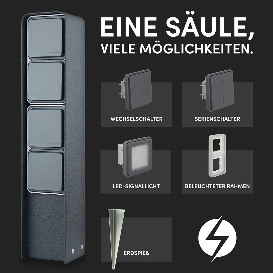 MG-Elektro Steckdosensäule 4fach (Anthrazit) | Aussensteckdose wetterfest IP55, Edelstahl, Modernes