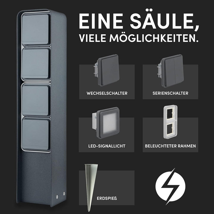 MG-Elektro Steckdosensäule 4fach (Anthrazit) | Aussensteckdose wetterfest IP55, Edelstahl, Modernes