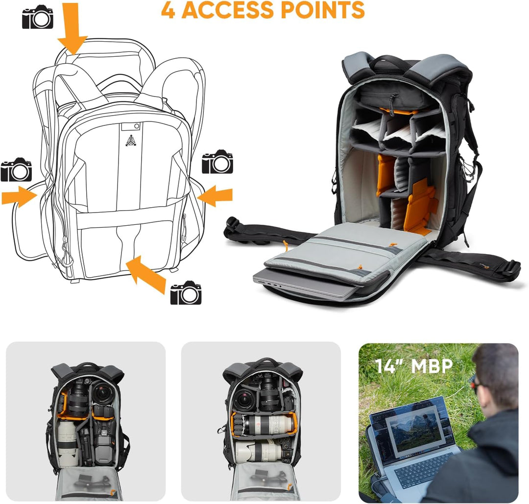 Lowepro ProTactic BP 350 AW III Kamerarucksack, 4 Zugriffspunkte, professionelle Kameratasche, DSLR/