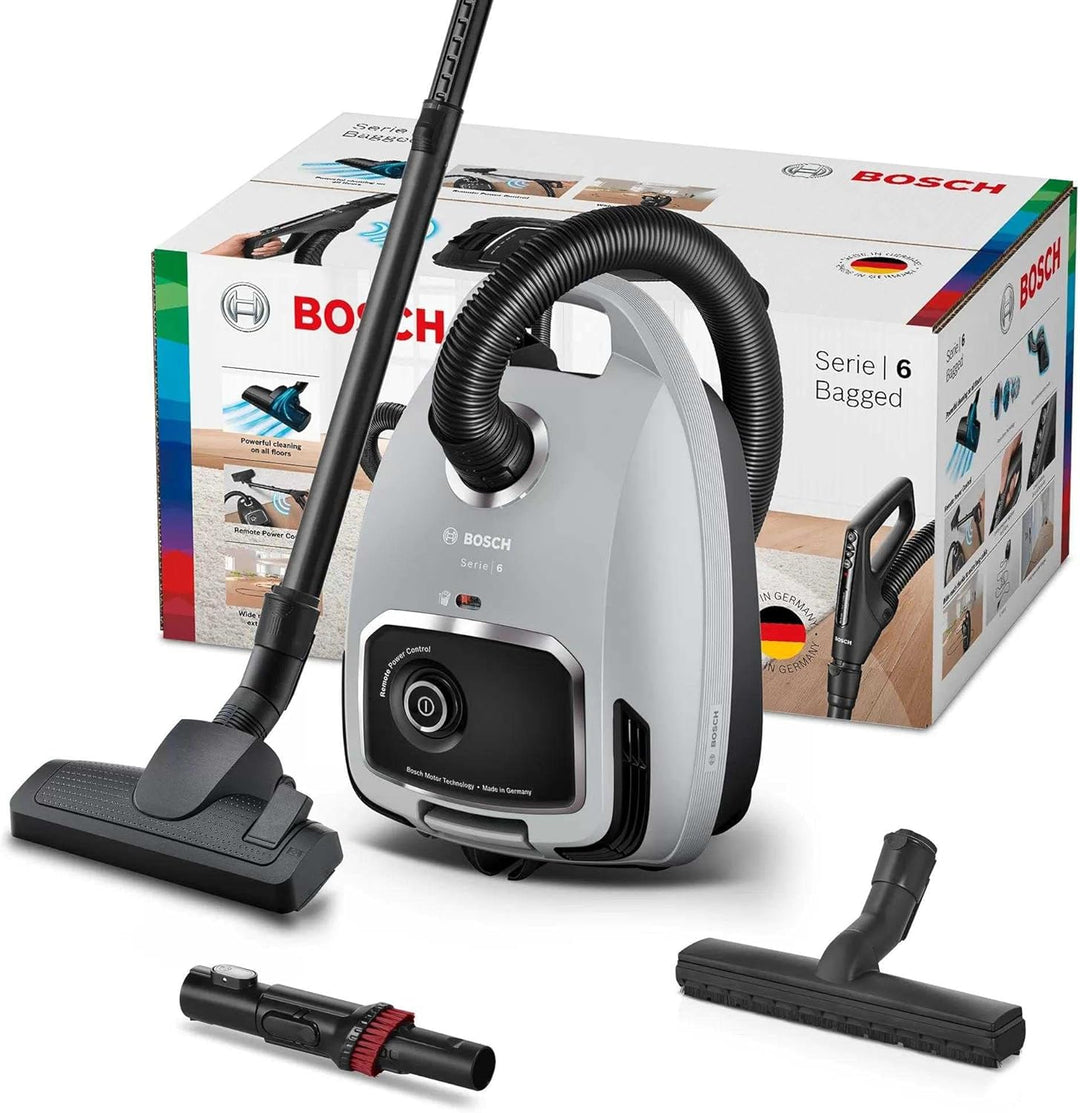 Bosch BGB6X330 Staubsauger mit Beutel, 4 L, 600 W, HEPA Filter, 75dB, 12 Meter Kabel, Grau
