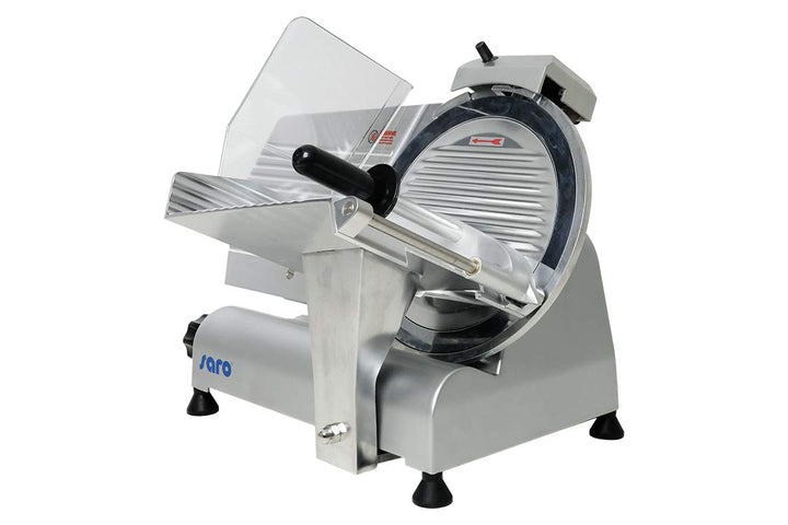 SARO Aufschnittmaschine – Ø 300 mm Klinge – Schnittstärke 0–13 mm – Mit Messerschärfer – Leichtmetal