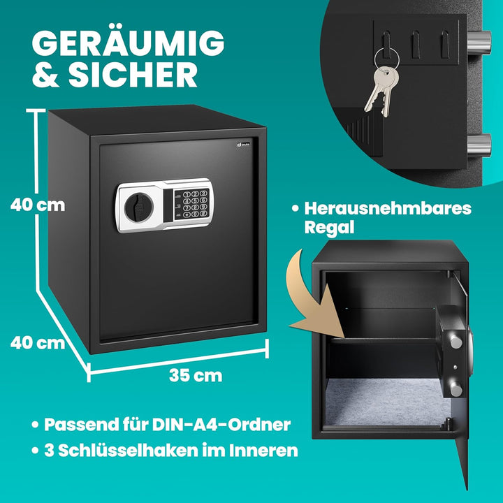 DEUBA® XXL elektr. Tresor 35x40x40cm 4mm Türstärke Doppelstahlbolzen Innenbeleuchtung inkl. Montagem