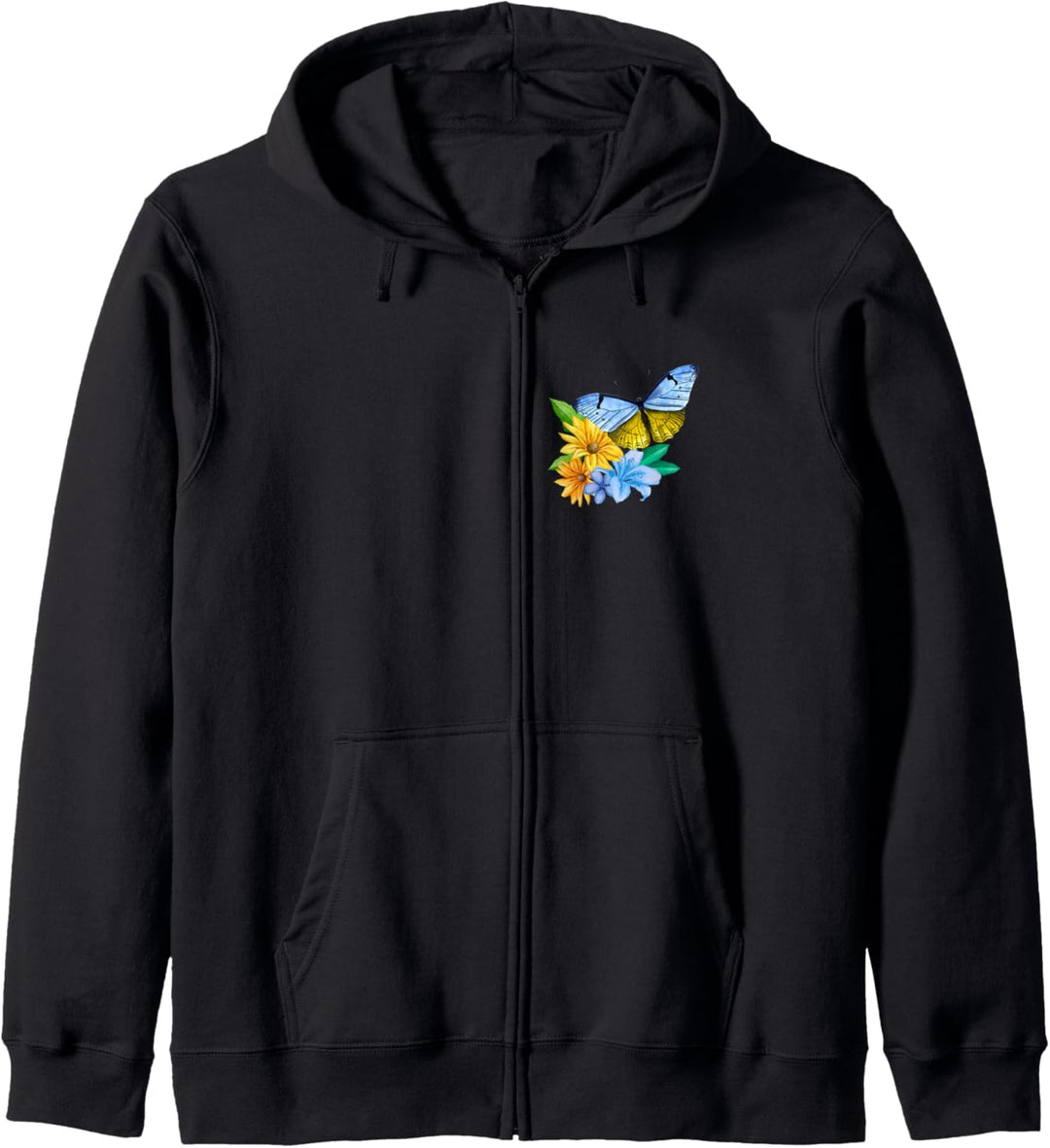 Ukrainische Symbole Ukrainische Flagge Blumen Schmetterlinge Kapuzenjacke