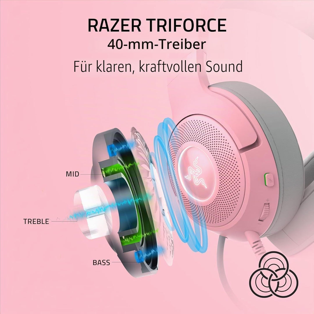 Razer Kraken V2 Kitty USB-kabelgebundenes RGB-Headset: Chroma Ears – Stream reaktive Beleuchtung – H