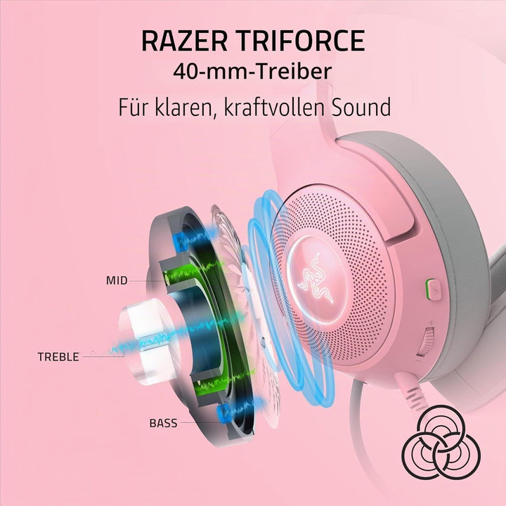 Razer Kraken V2 Kitty USB-kabelgebundenes RGB-Headset: Chroma Ears – Stream reaktive Beleuchtung – H