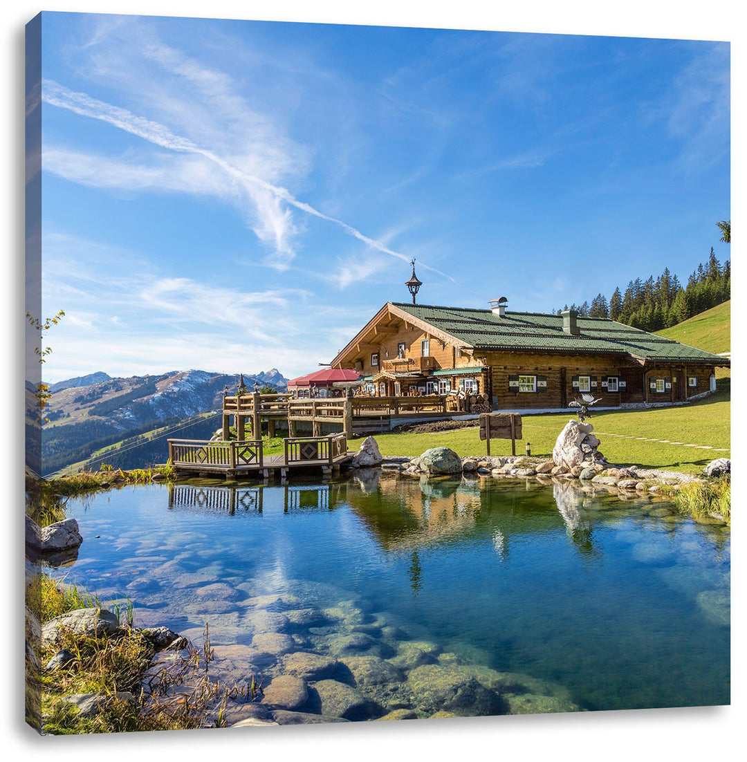 Schönes Haus in den Alpen, Format: 70x70 auf Leinwand, XXL riesige Bilder fertig gerahmt mit Keilrah
