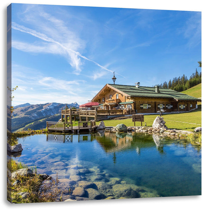 Schönes Haus in den Alpen, Format: 70x70 auf Leinwand, XXL riesige Bilder fertig gerahmt mit Keilrah