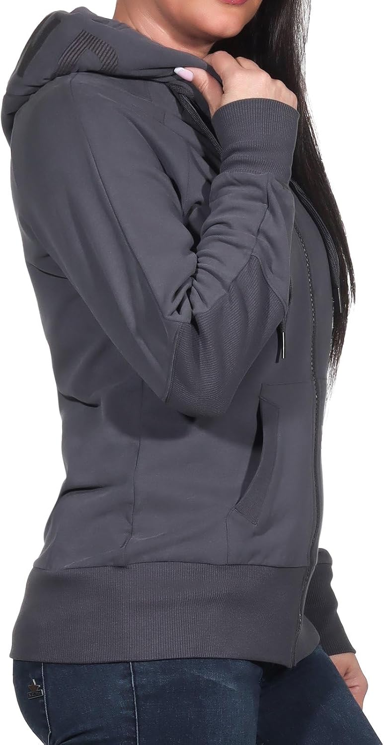 Elbsand Kelda Damen Sweatjacke mit Kapuze, Zip-Jacke, Reissverschluss XS Charcoal, XS Charcoal