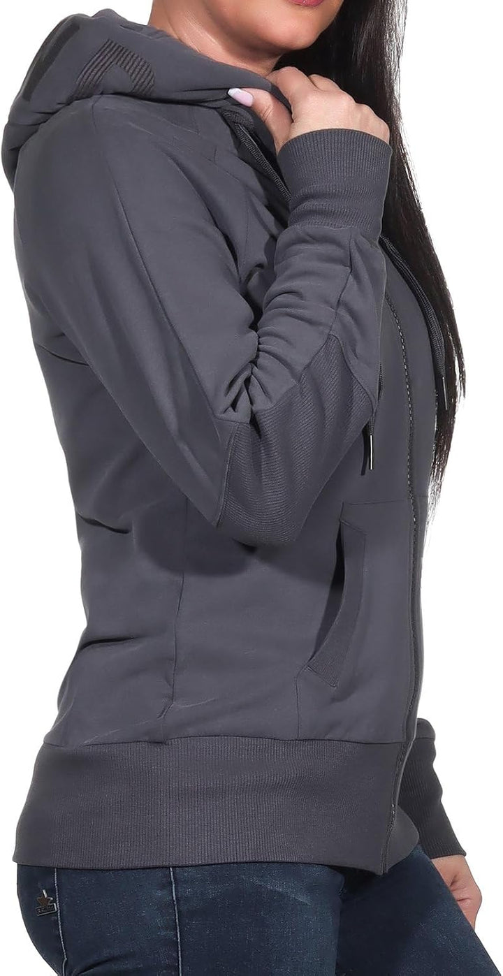 Elbsand Kelda Damen Sweatjacke mit Kapuze, Zip-Jacke, Reissverschluss XS Charcoal, XS Charcoal