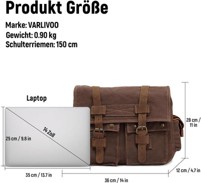 VARLIVOO Umhängetasche für Herren Schultertaschen 14" Zoll Laptoptaschen Messenger Bags Kuriertasche