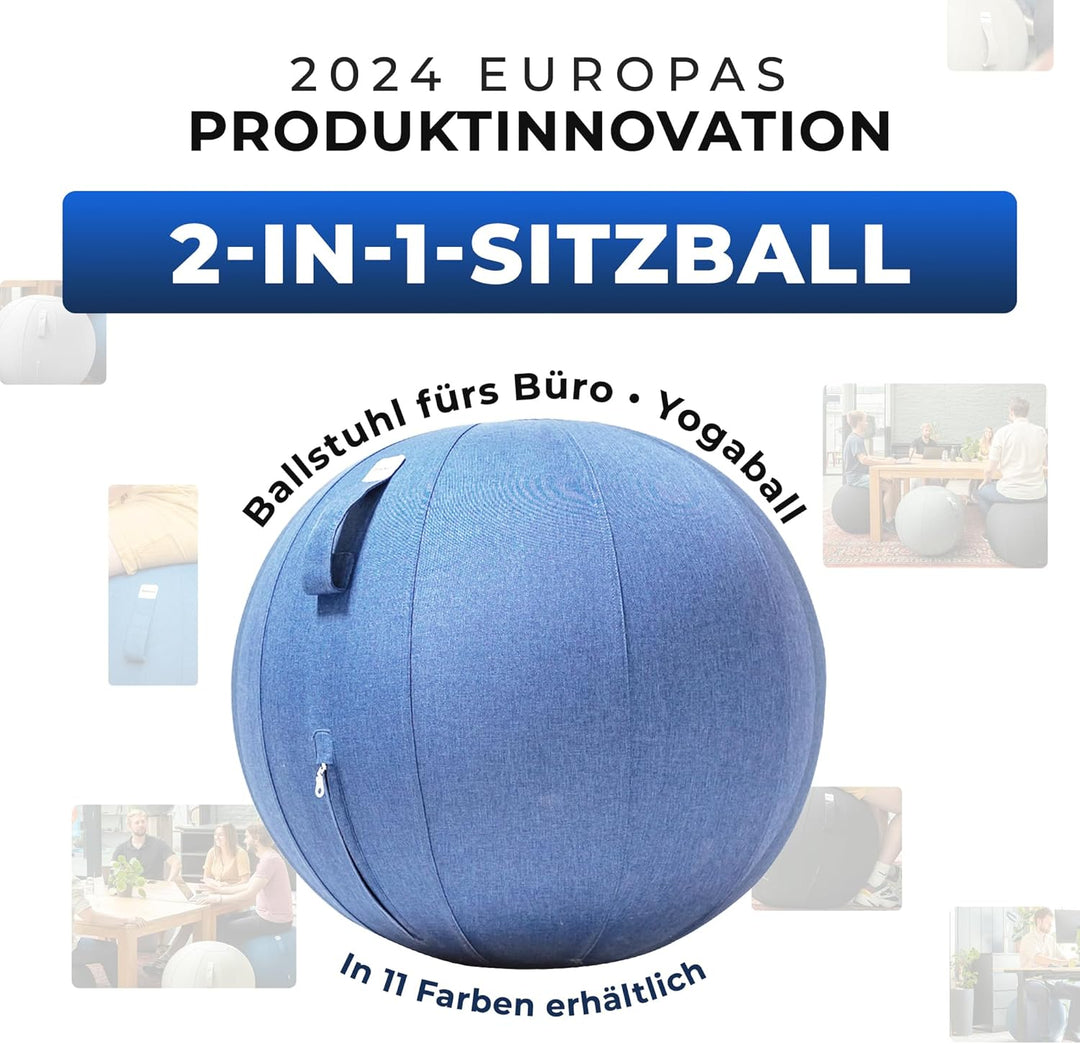 Sitzball Büro Ergonomisch 65 cm, Ergonomische Sitzmöbel für Büro und Heimbüro, Langlebiger Stoff, Gy