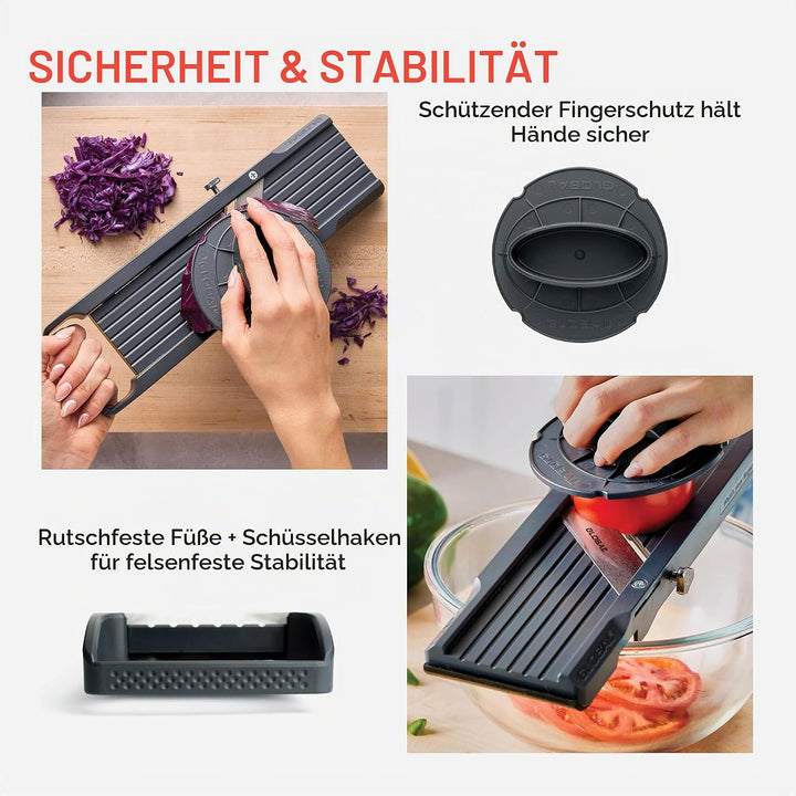 GLOBAL Mandoline GSL-64/BC – Premium Gemüsehobel 64 mm | Mit 3 Julienne-Klingen &amp; Fingerschutz | Stu