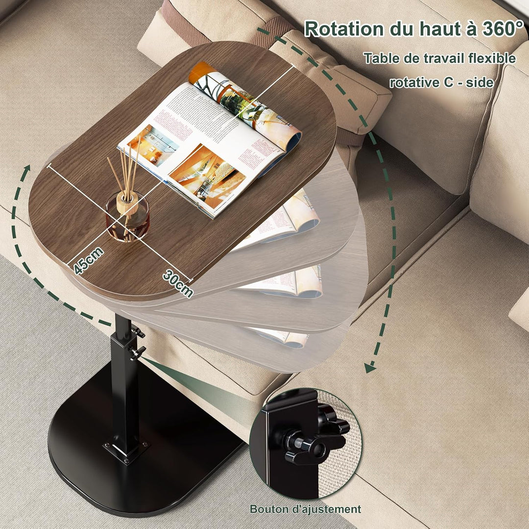 Beistelltisch in C-Form, höhenverstellbar, 360 ° drehbar, Sofa, Beistelltisch für Sofa/Bett/Badewann