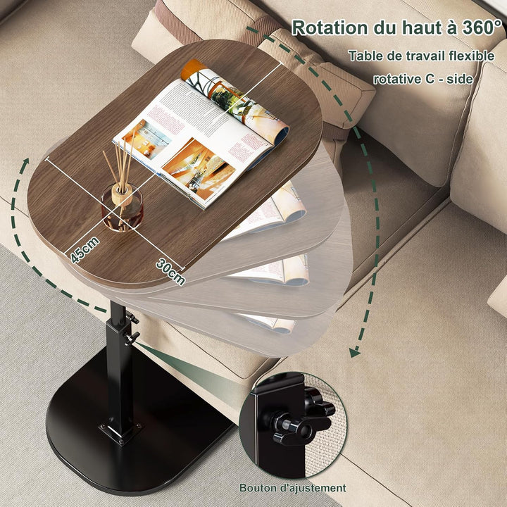 Beistelltisch in C-Form, höhenverstellbar, 360 ° drehbar, Sofa, Beistelltisch für Sofa/Bett/Badewann